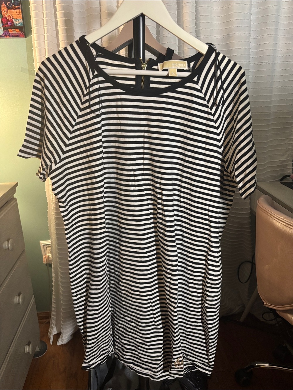 Michael Kors Black and White Striped Midi Dress